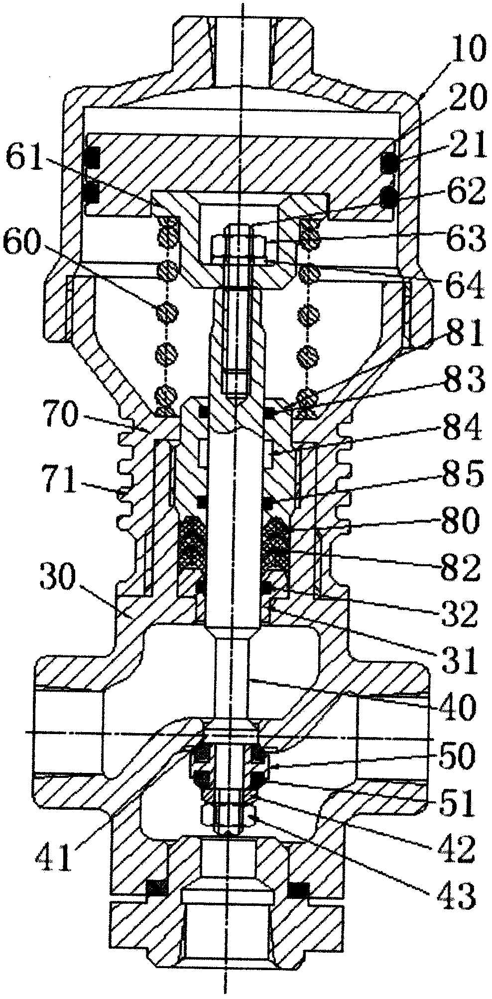 A single-spring piston type pneumatic two-position shut-off valve