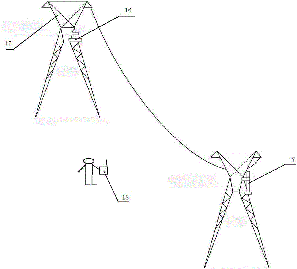 Intermediate support overhead line sag measurement device