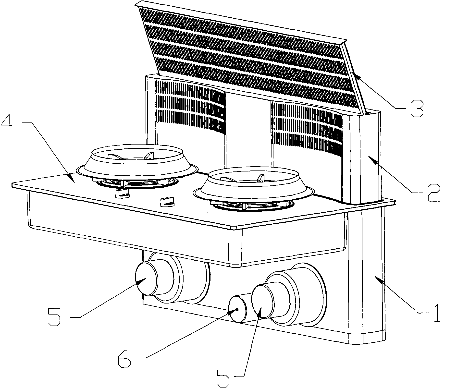 Vertical lifting fume extracting system, gas stove and integral cabinet