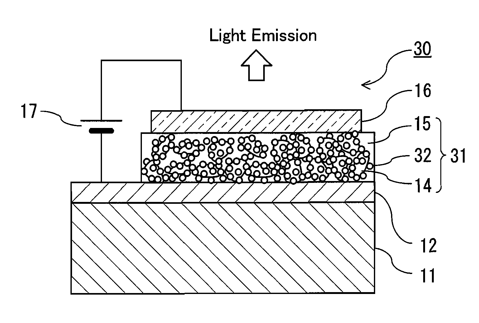 Light emitting device having inorganic luminescent particles in inorganic hole transport material