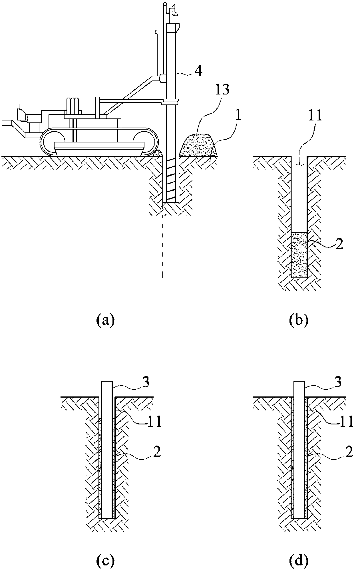 Non-displacement pile foundation construction method adopting sediment gelation