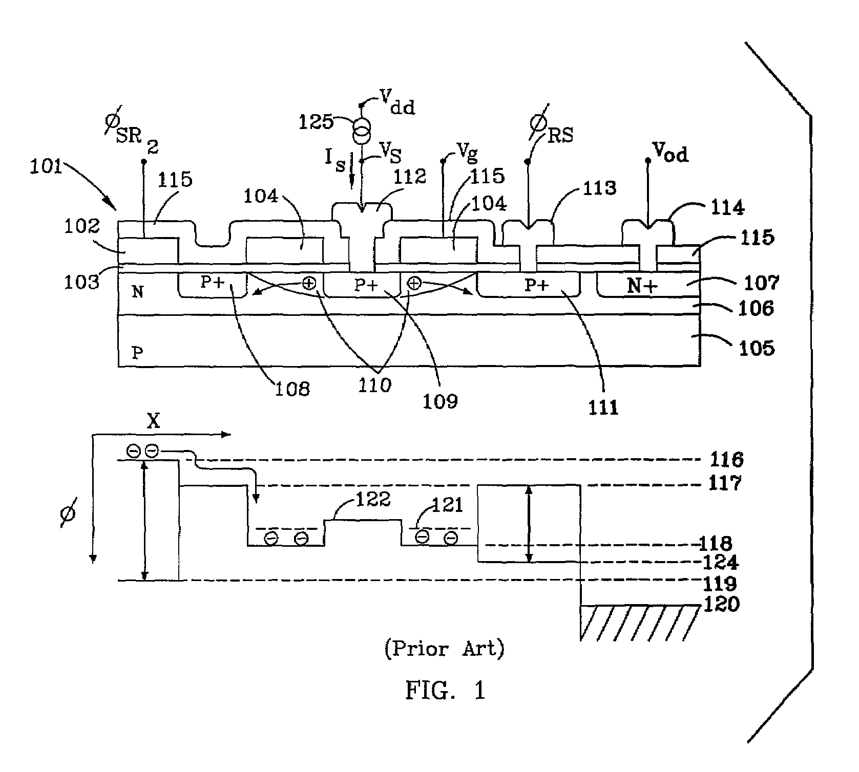 Gated vertical punch through device used as a high performance charge detection amplifier