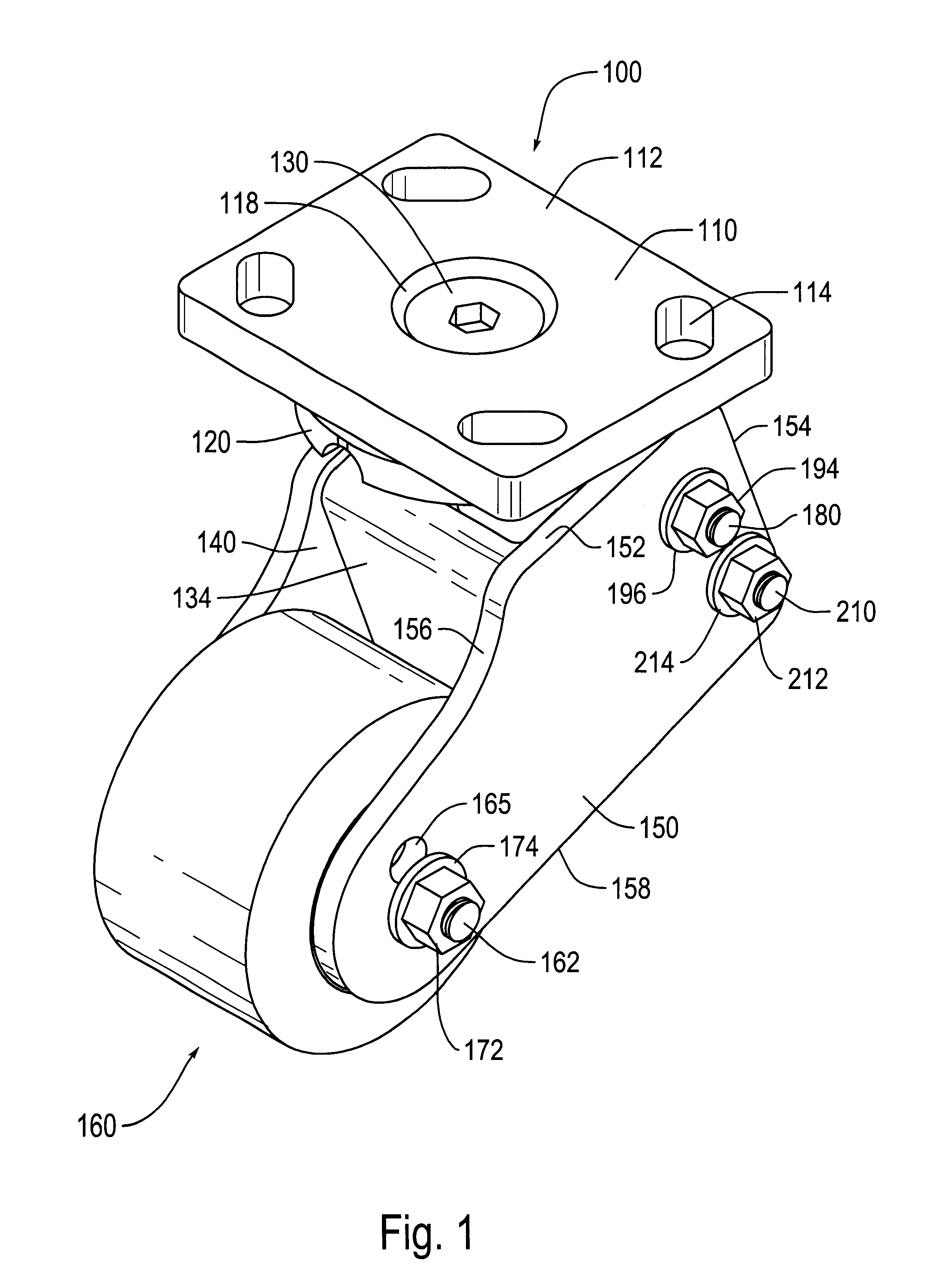 Industrial caster wheel with elastomeric spring/damper member