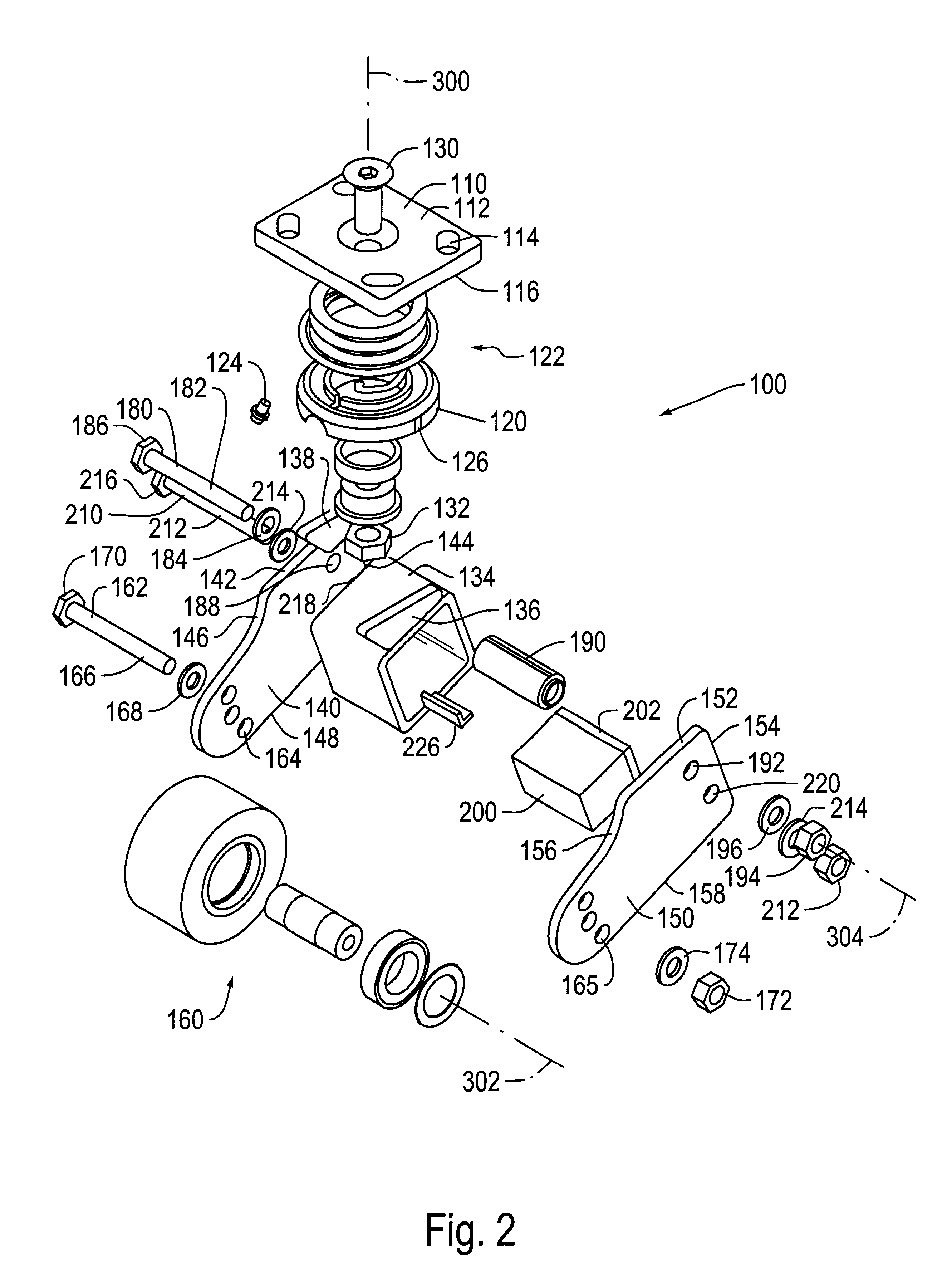 Industrial caster wheel with elastomeric spring/damper member