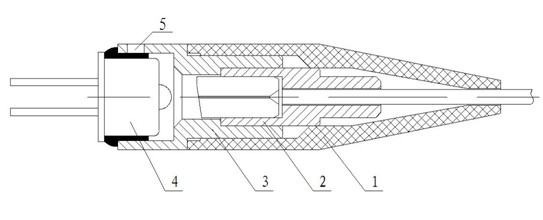 Adhesive structured pigtail type detector