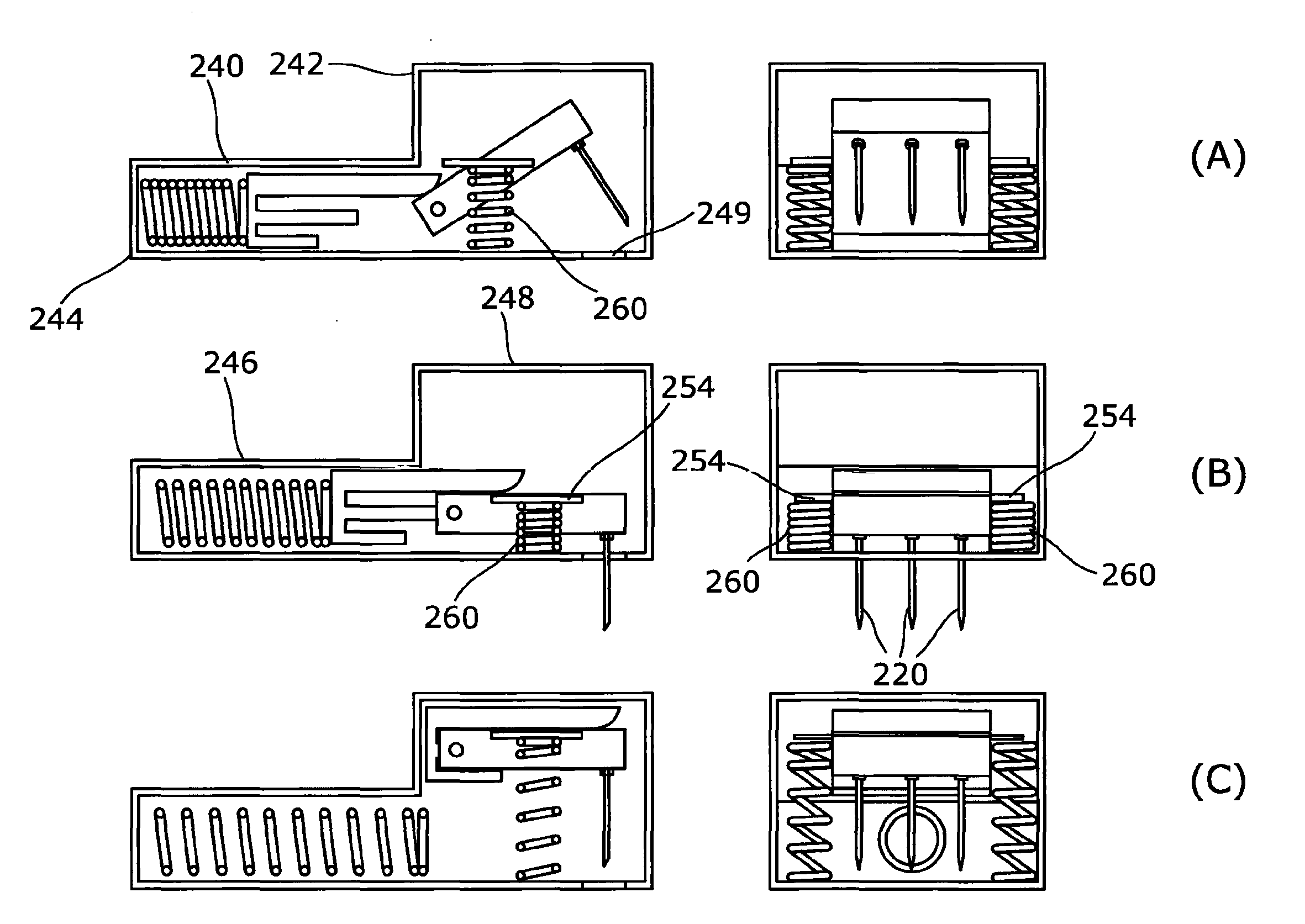 Spring driven injector apparatus with needle insertion