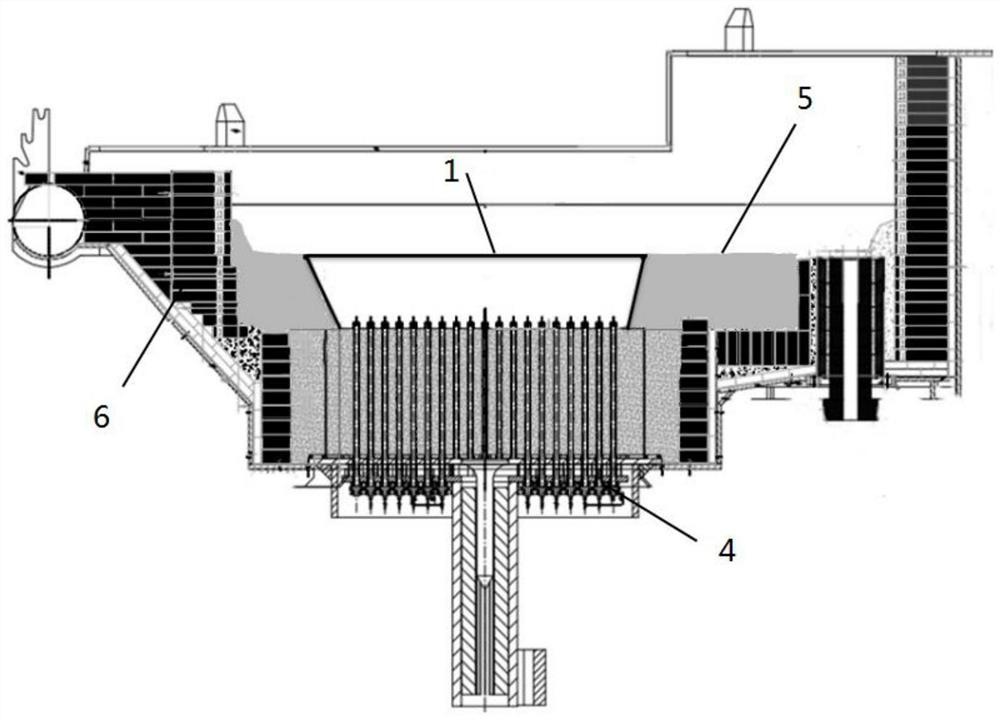 Furnace slope blank die and furnace slope building method of needle-type bottom electrode electric arc furnace