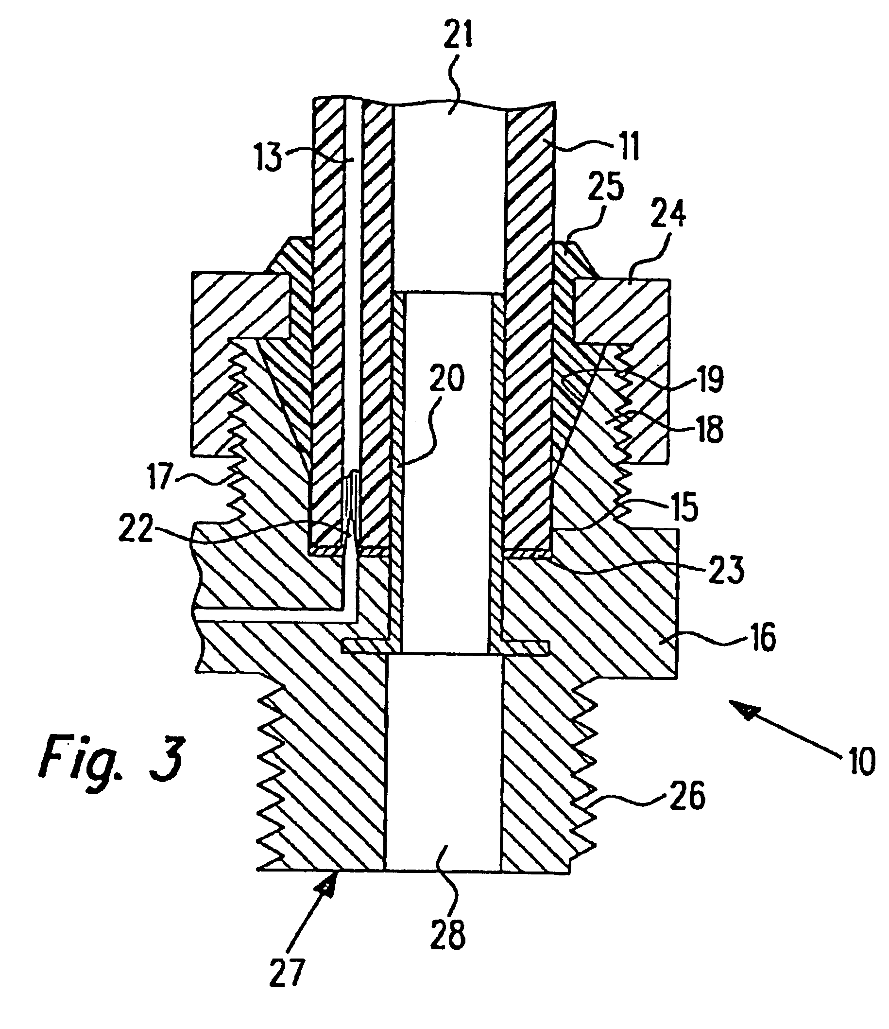 Connector piece for flexible plastic conduits, comprising a sensor assembly