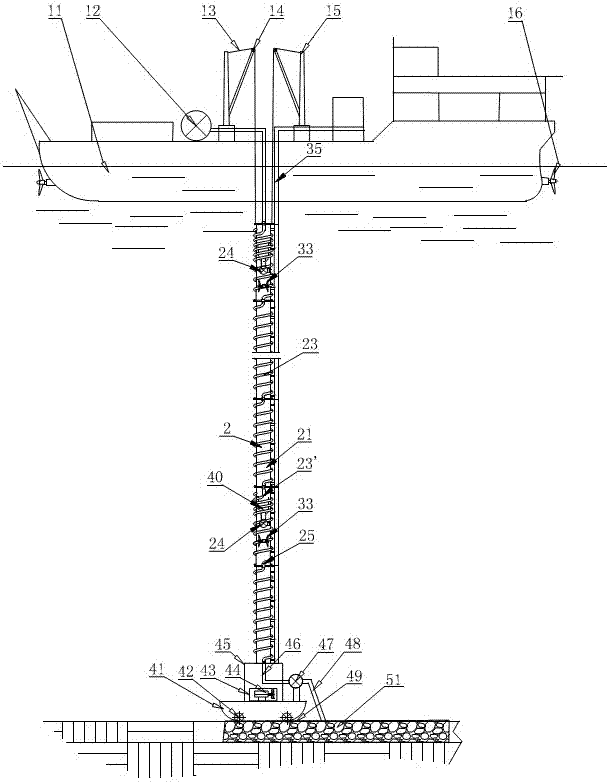 Segmental lifting conveying device for circular pipeline in deep sea mining