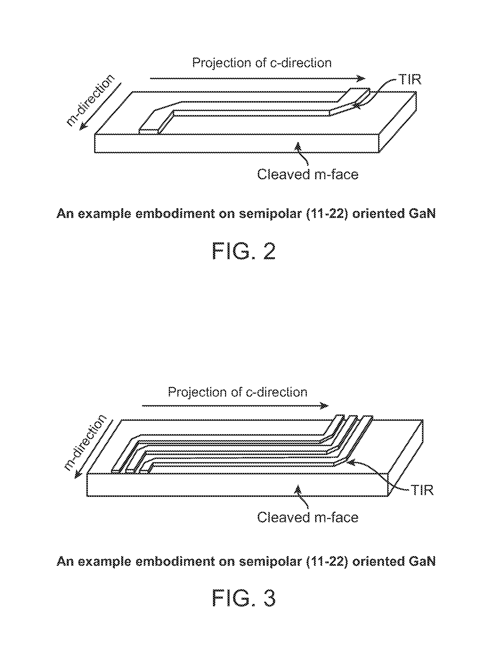 Integrated total internal reflectors for high-gain laser diodes with high quality cleaved facets on nonpolar/semipolar GaN substrates