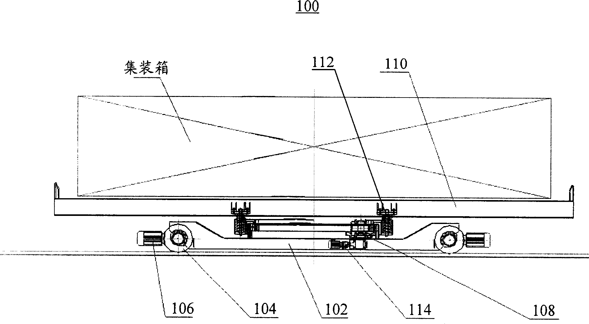 Container conveyer bogie and transport system