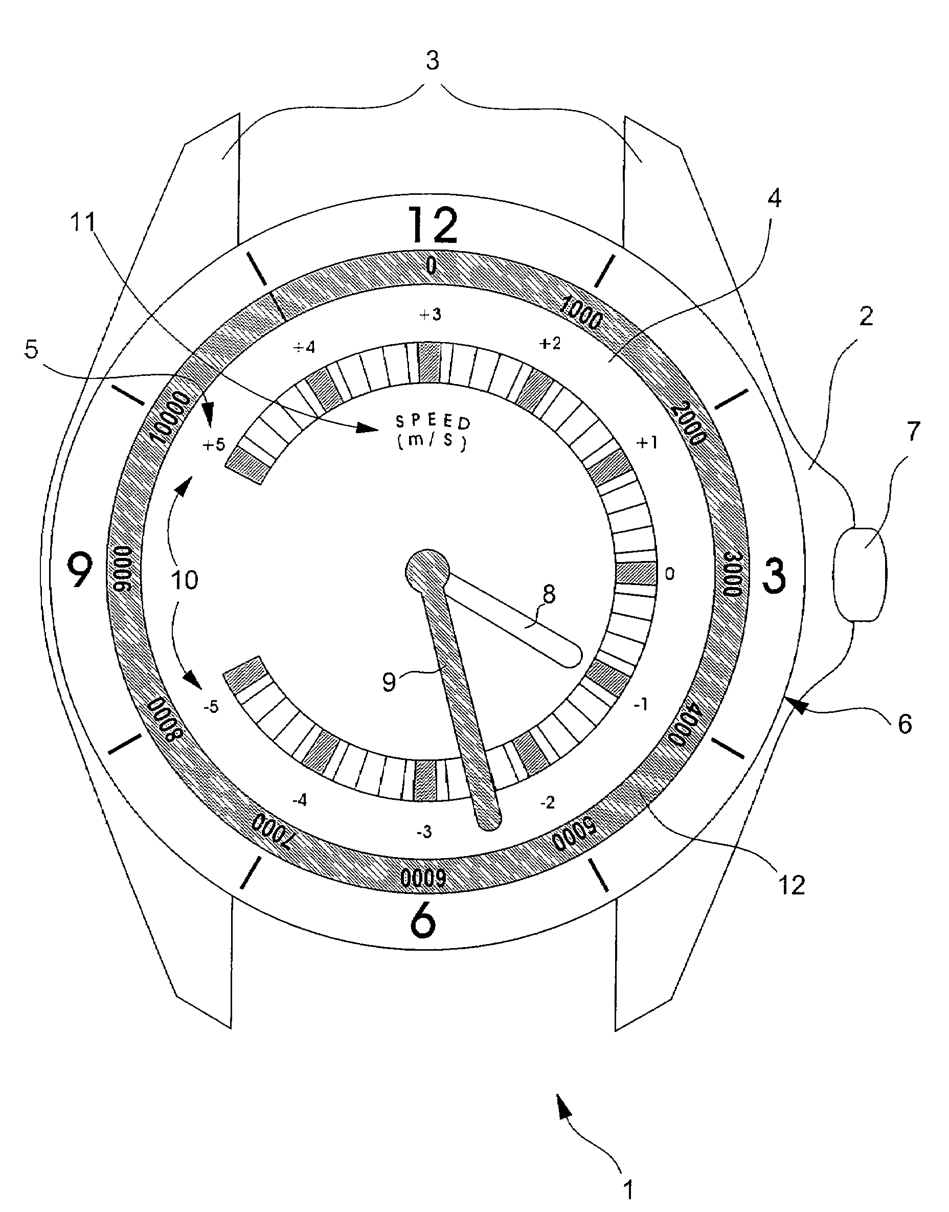 Portable electronic device with analog display rate of climb indicator