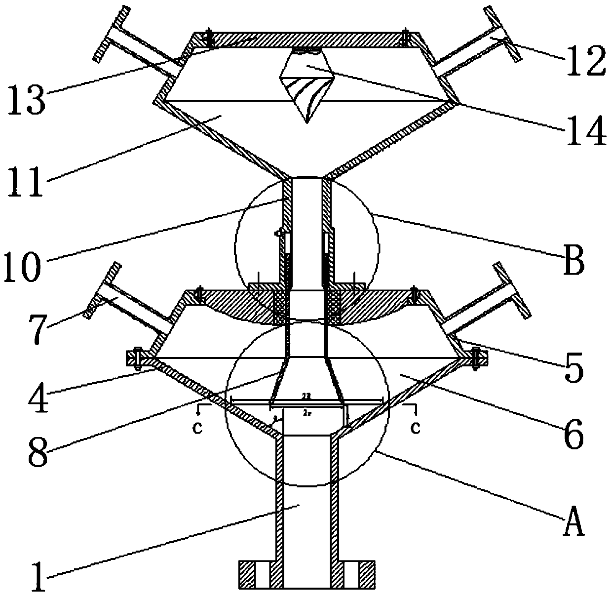 Pulverized coal distributor for coal-fired blast furnace