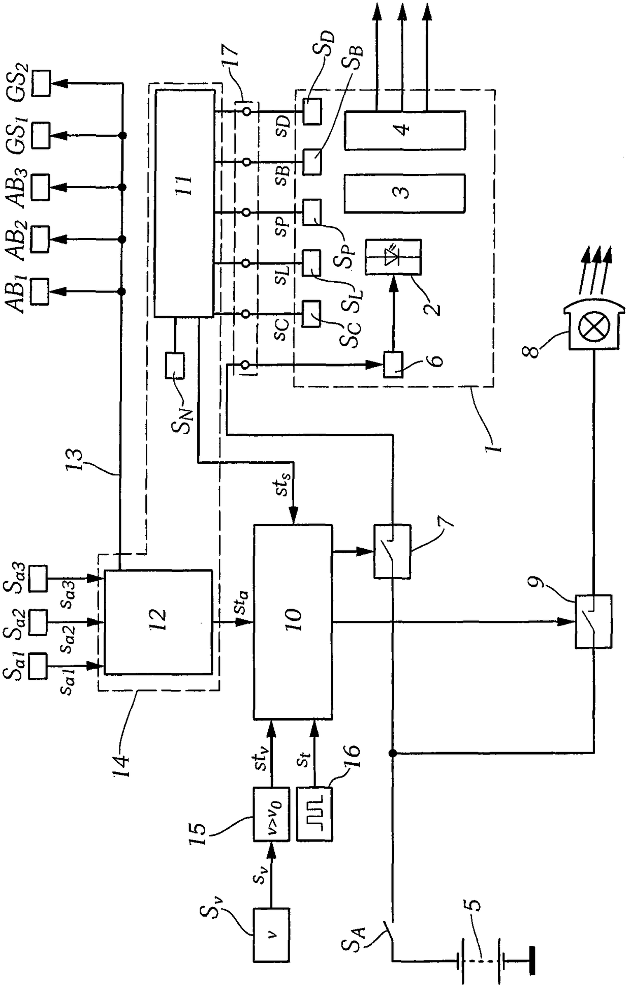 Safety device for headlights with laser source and method for switching off the laser source in a safety-threatening situation