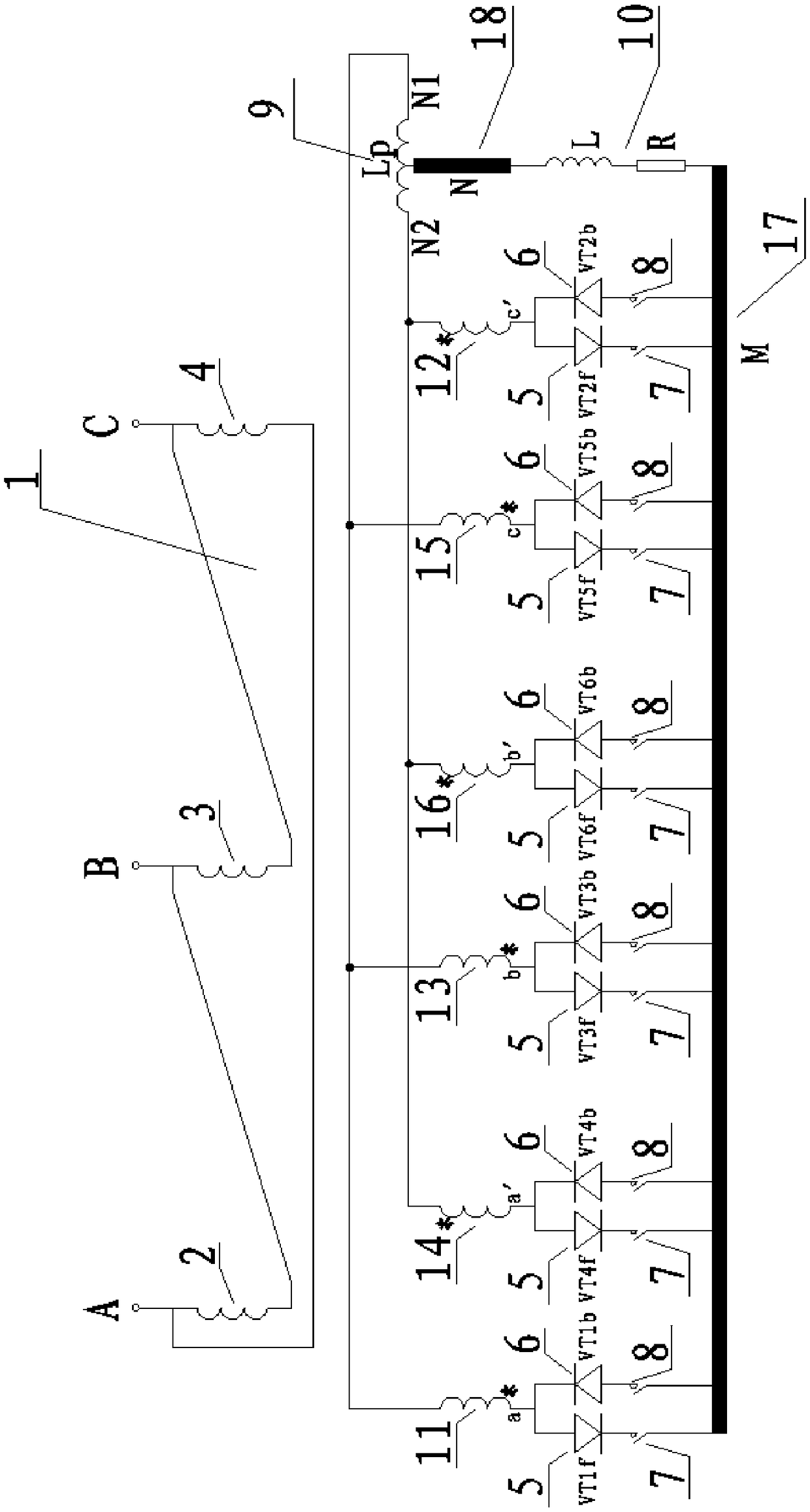 High-power rectifier device and DC pole-changing system