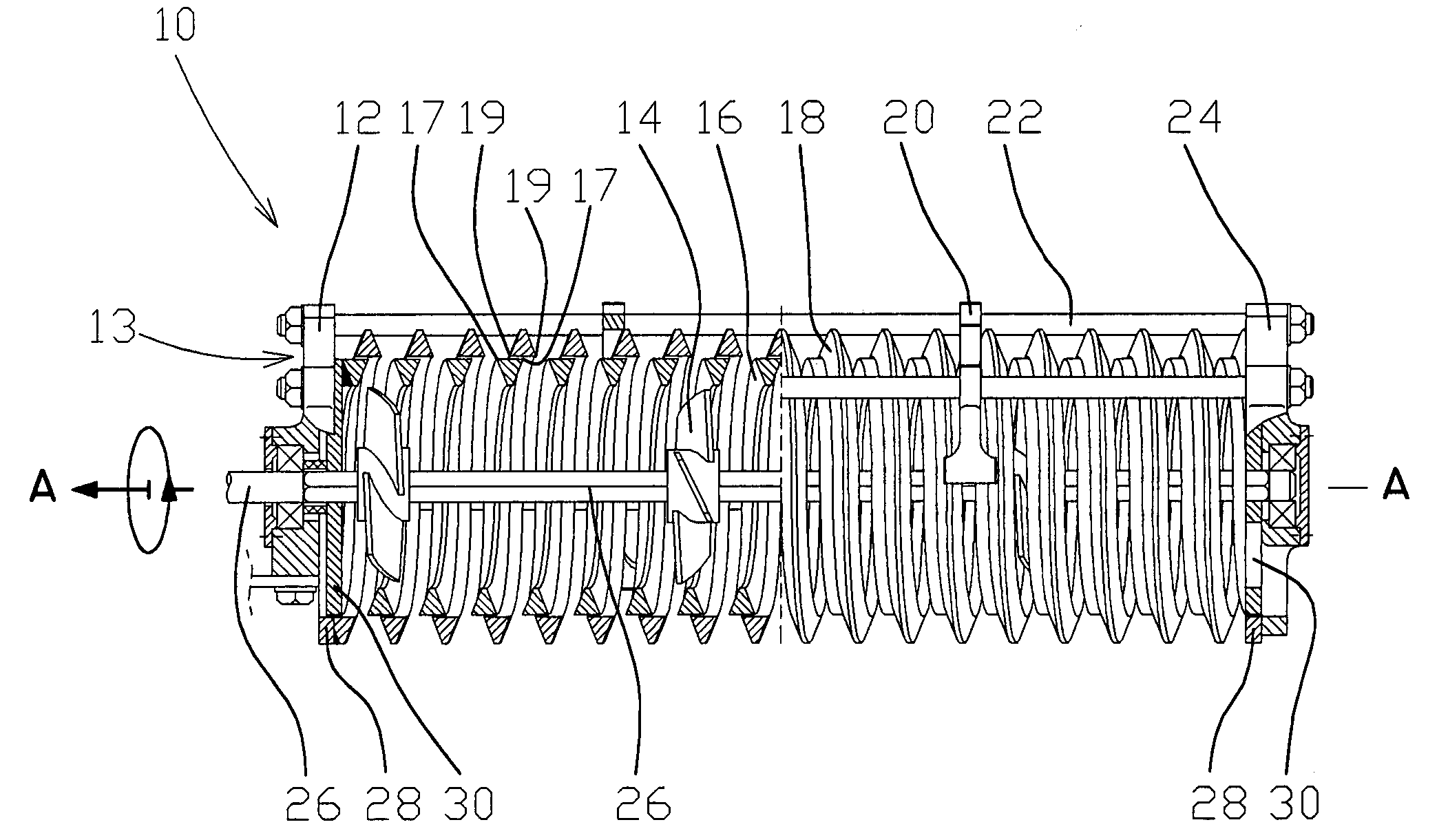 Cutting device with spiral blades