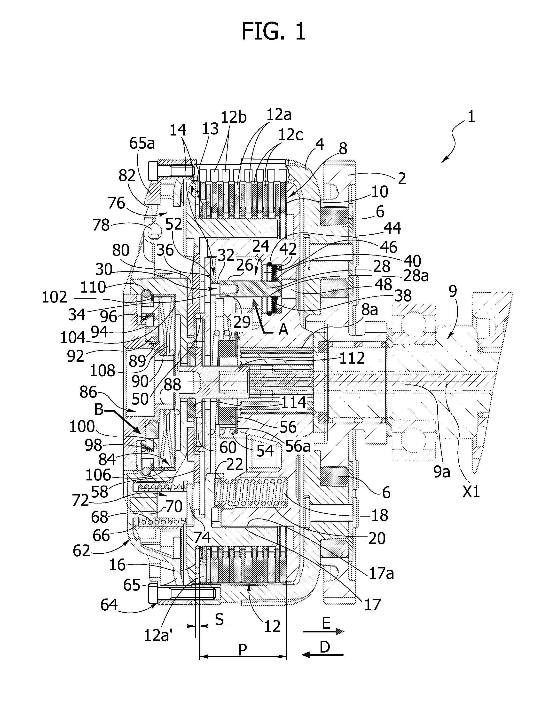 Clutch with clearance recovery devices