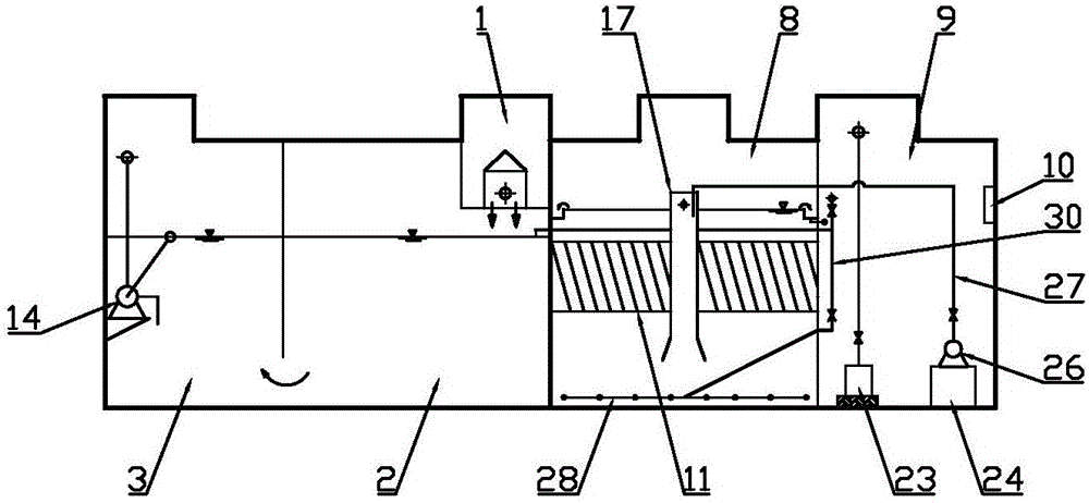 Buried integrated domestic sewage treatment device and method