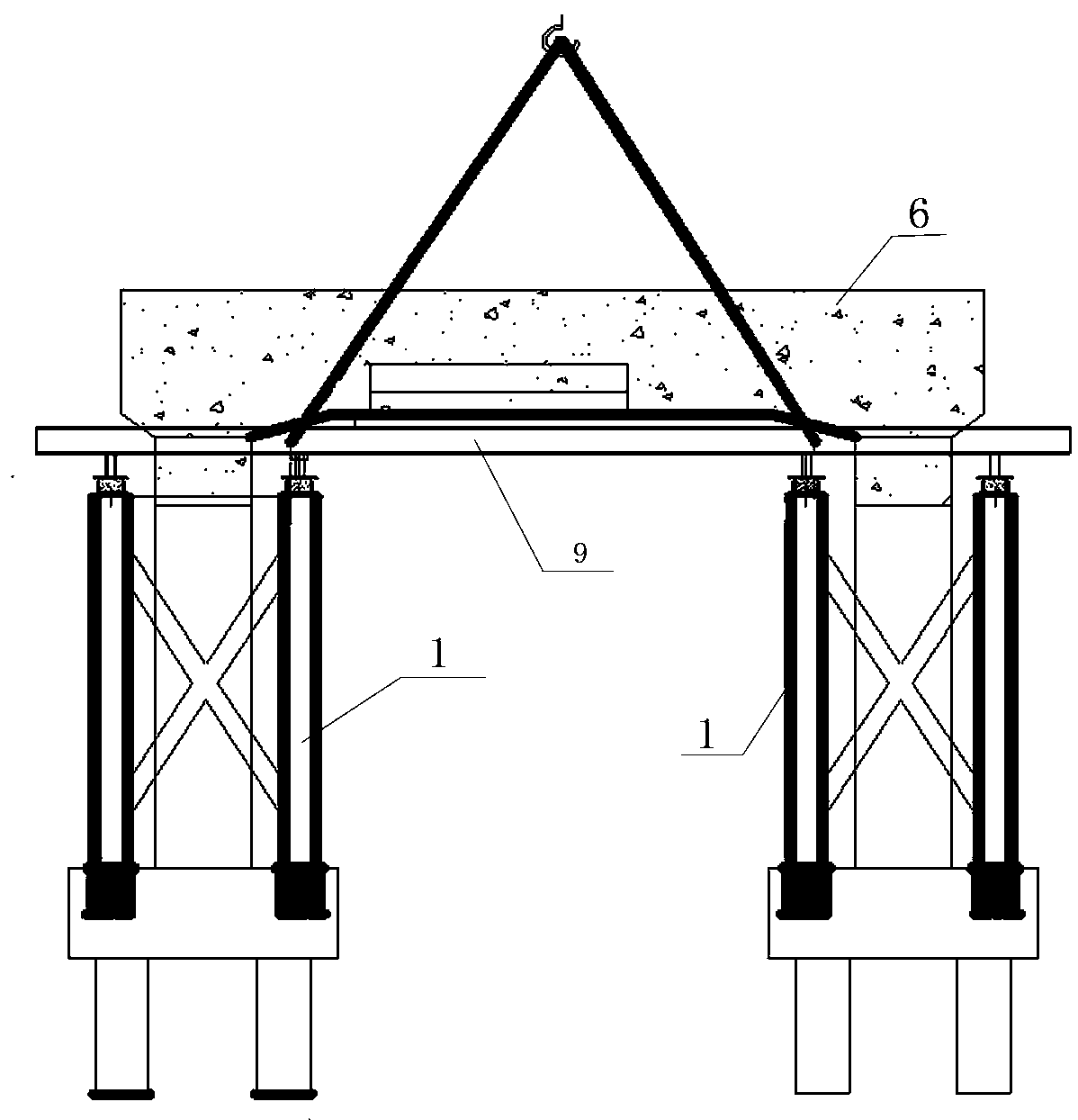 The construction method of dismantling the cross-beam support of the portal pier on the existing railway line at a short distance