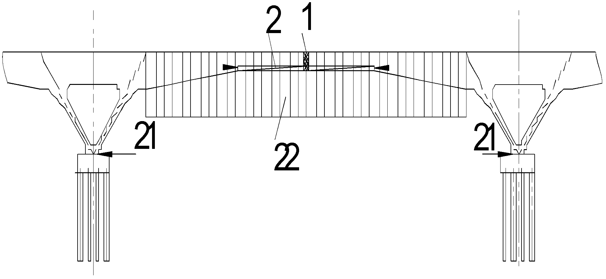 Structure capable of realizing large-span V-shaped pier continuous rigid frame bridge and construction process thereof