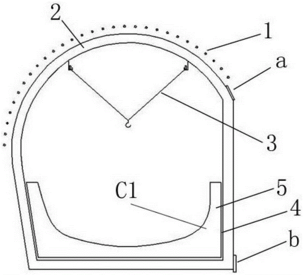 Construction method for initial supporting arch secondary-lining independent tunnel excavation and structures