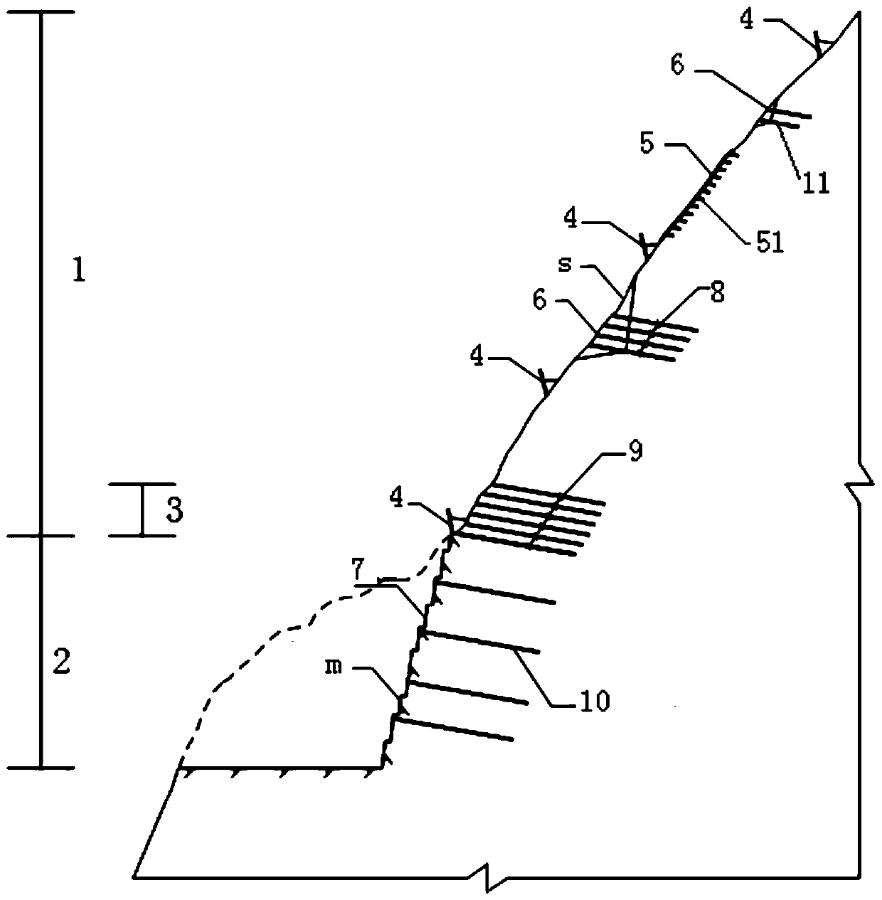 Systematic control structure and method for ultrahigh steep rock slope