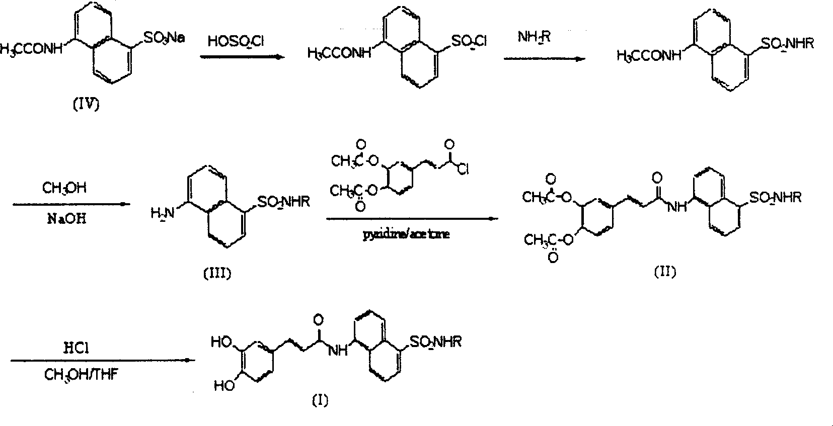 Coffee acyl naphthalene sulfonamides compound and method for preparing the same and anti HIV conformity enzyme action