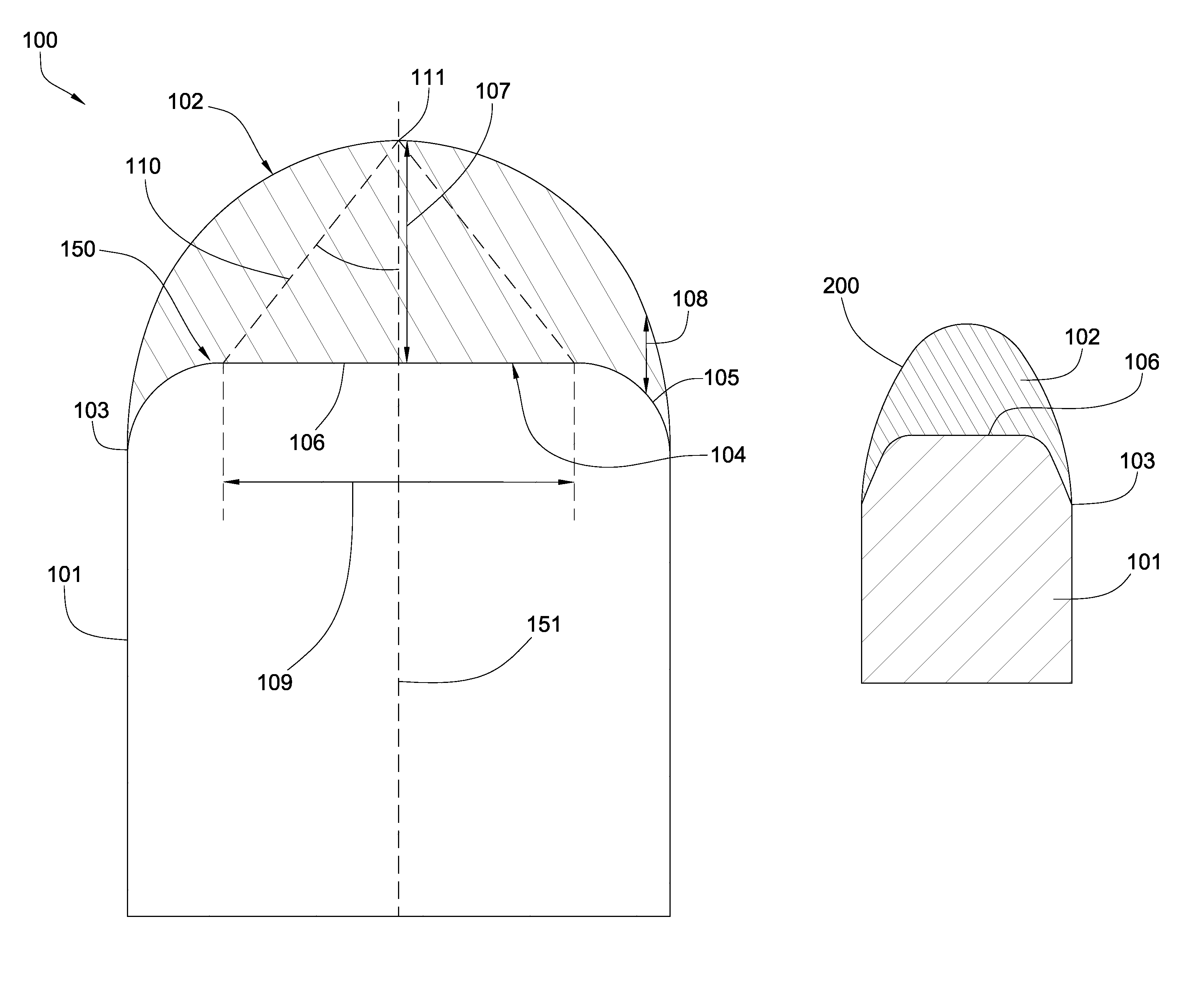 Superhard insert with an interface