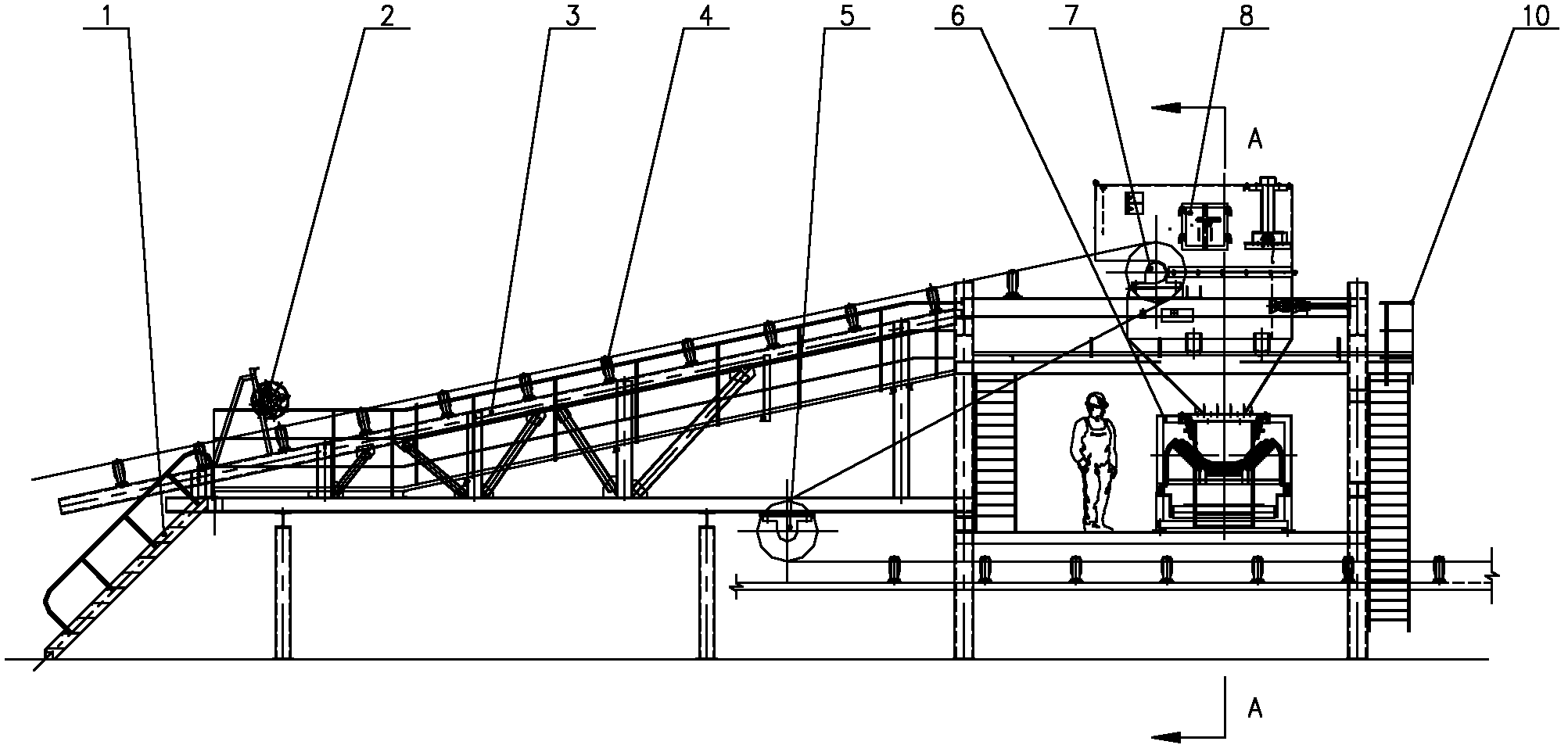 Unloading trolley with material separation device