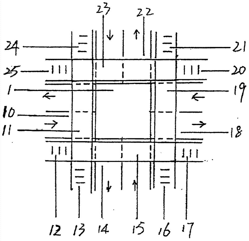 Method for travelling of motor vehicles at intersection in mode of going straight or turning right firstly and then turning left and specific lane