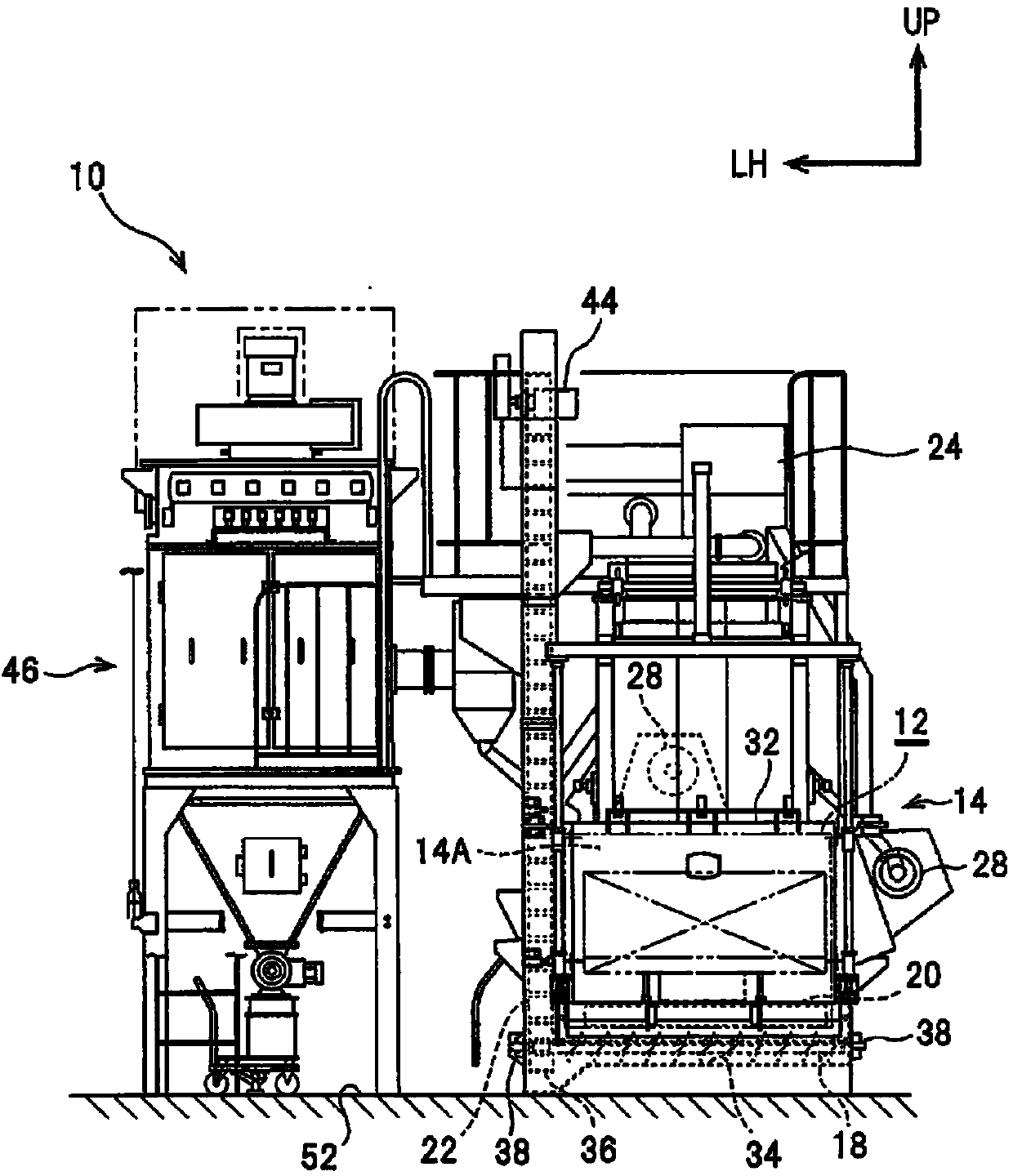 Shot peening device and shot peening method