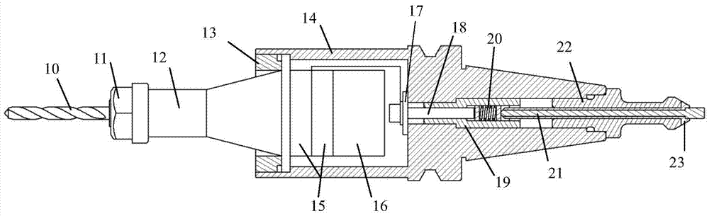 An ultrasonic vibration drilling end effector