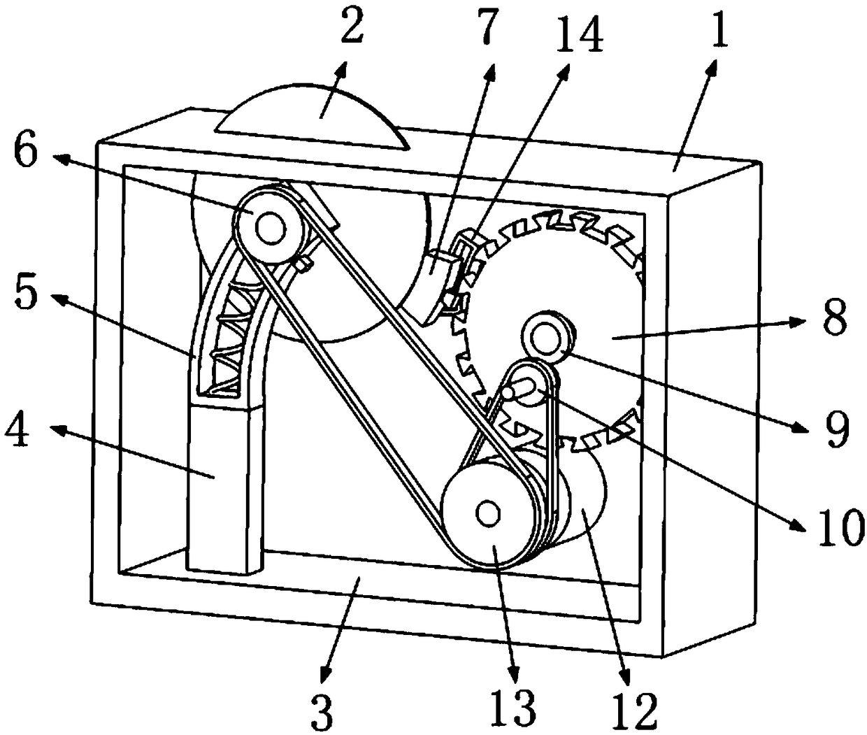 Safety bench saw based on flywheel limiting