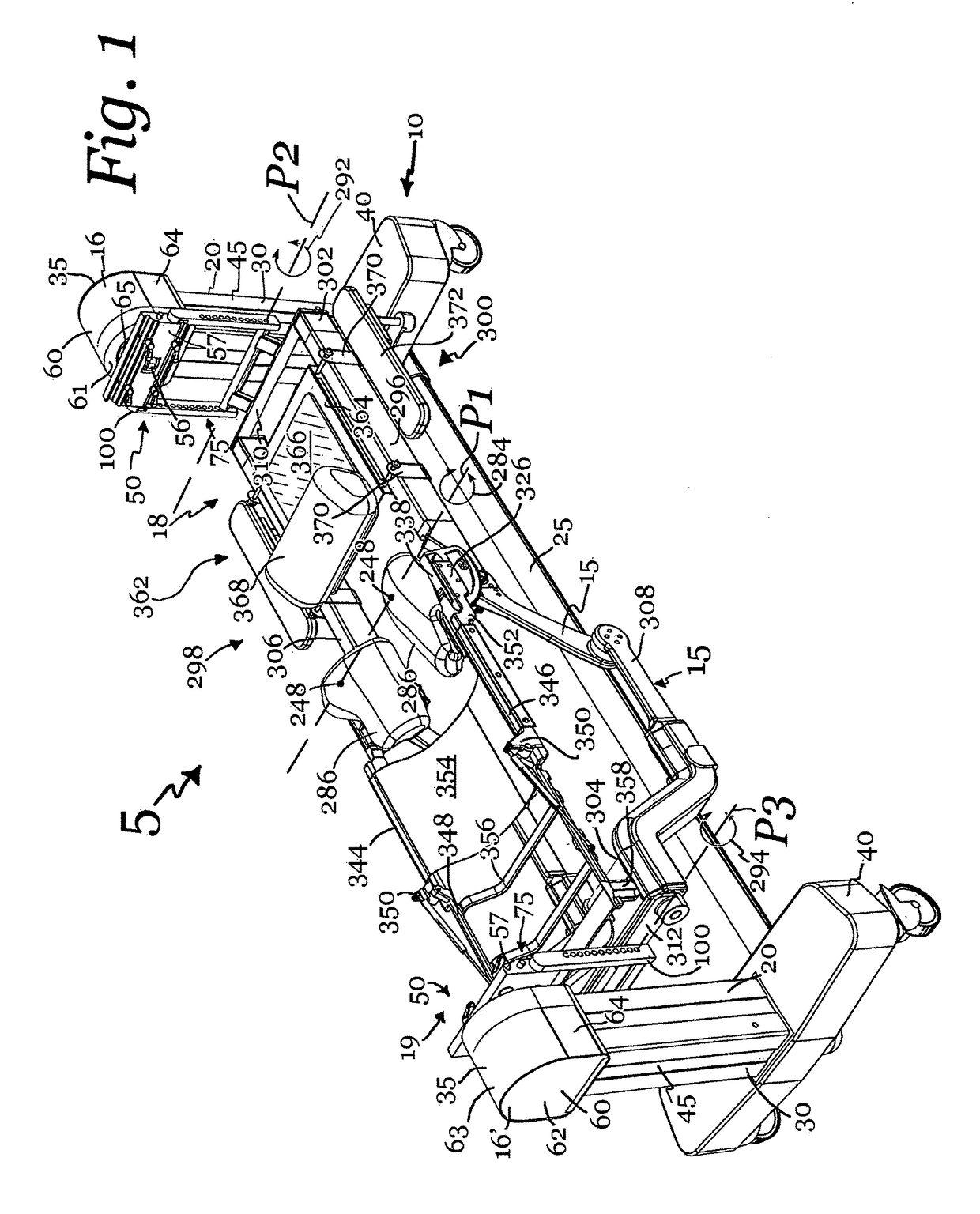 Patient positioning support apparatus with virtual pivot-shift pelvic pads, upper body stabilization and fail-safe table attachment mechanism