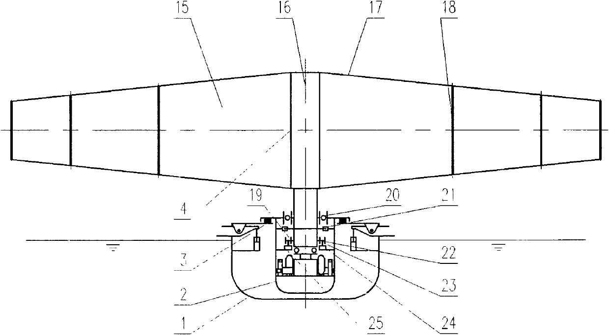 Marine floating-type power station capable of utilizing wind energy, ocean current energy and wave energy