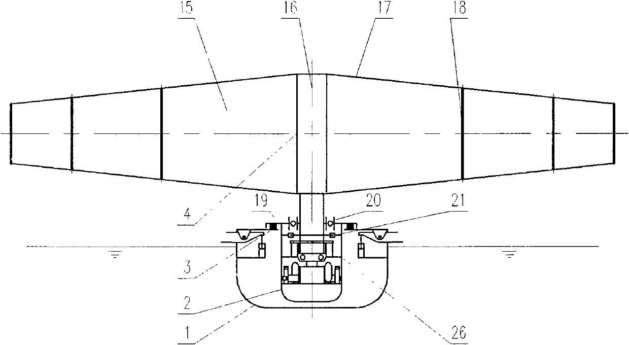 Marine floating-type power station capable of utilizing wind energy, ocean current energy and wave energy