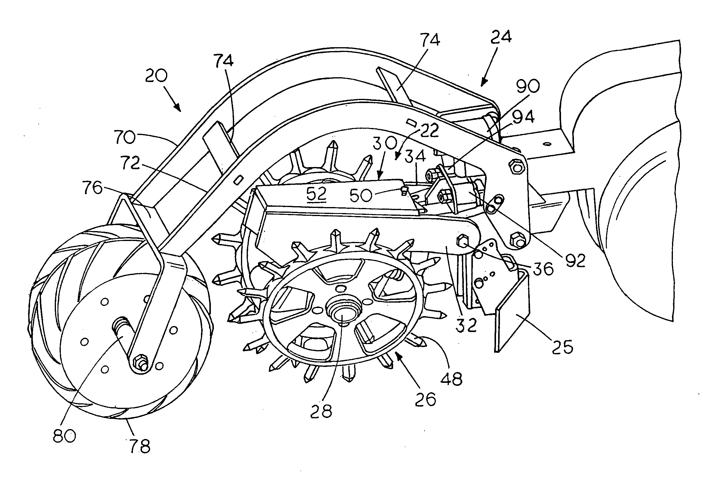 Row treating unit for agriculture implement