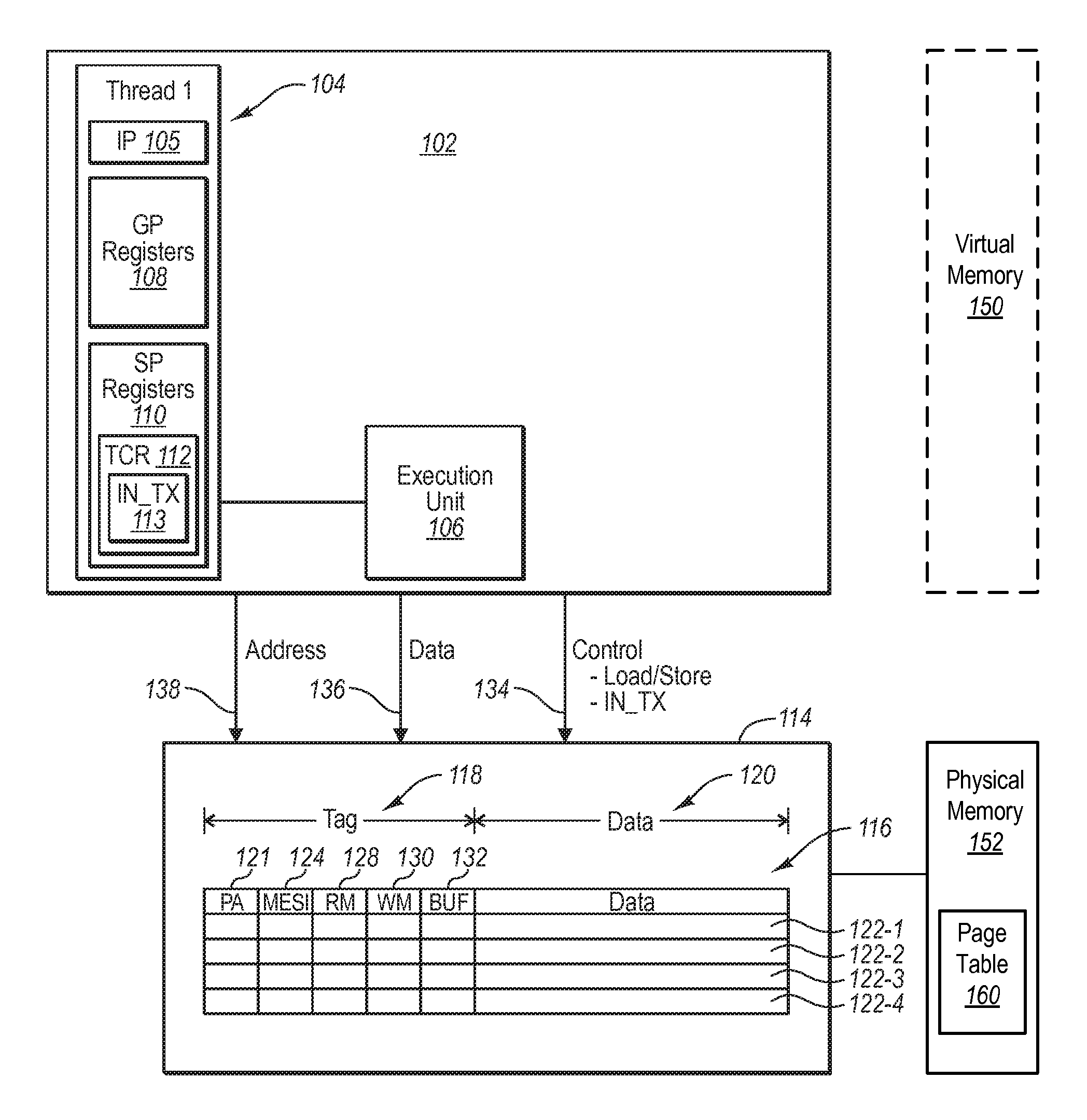 Operating system virtual memory management for hardware transactional memory