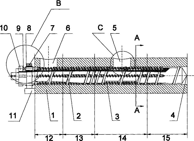 Embedded planetary-screw pulsation plasticizing exhaust extruder and method