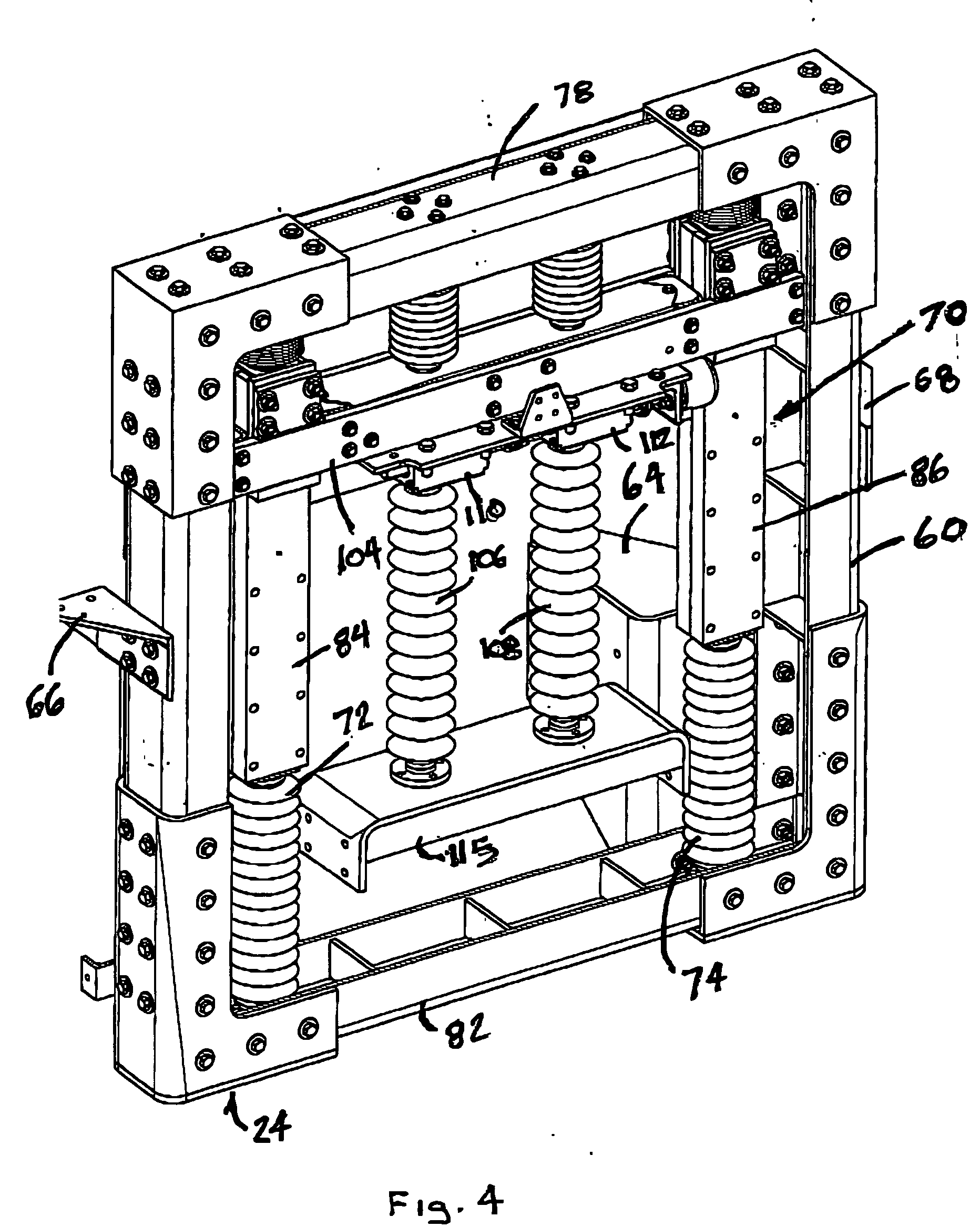 Apparatus for mounting a frac blender on a transport vehicle