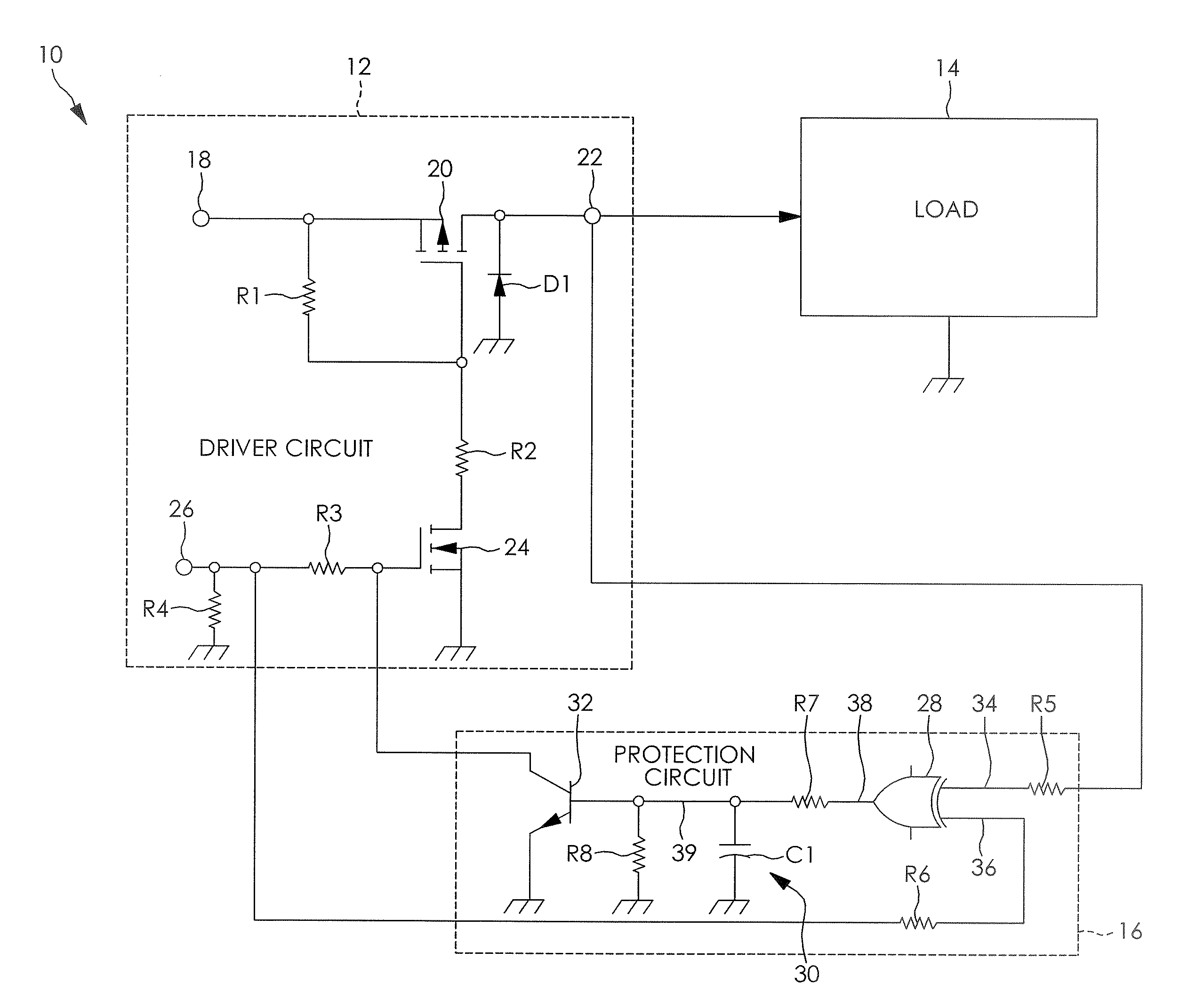 High side driver with short to ground protection