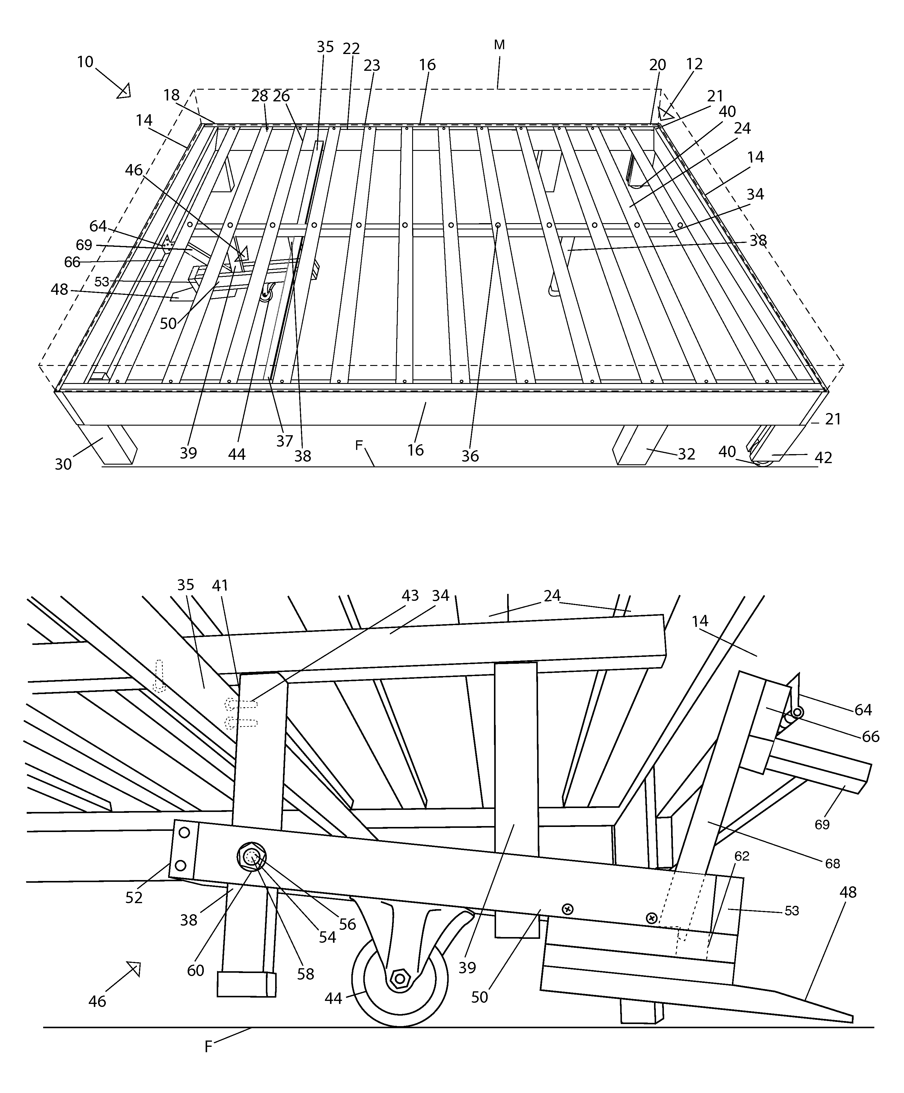 Bed frame having an integrated roller system