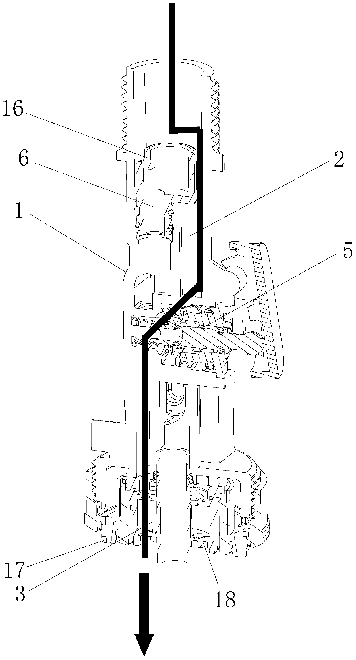 Double-channel faucet and kitchen water outlet device adopting same