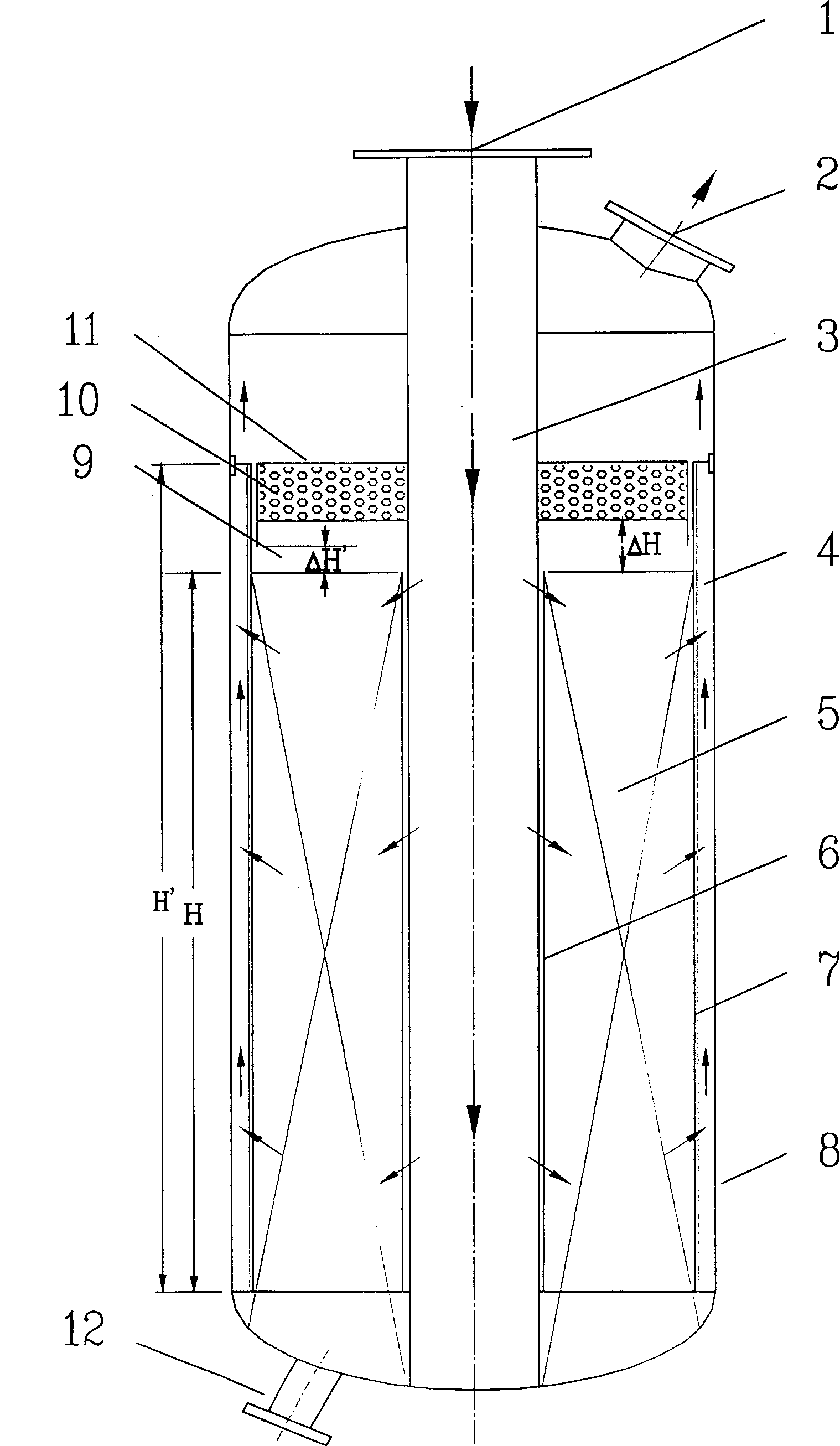 Catalytic reforming and catalytic dehydrogenation centrifugal type fixed bed radial reactor