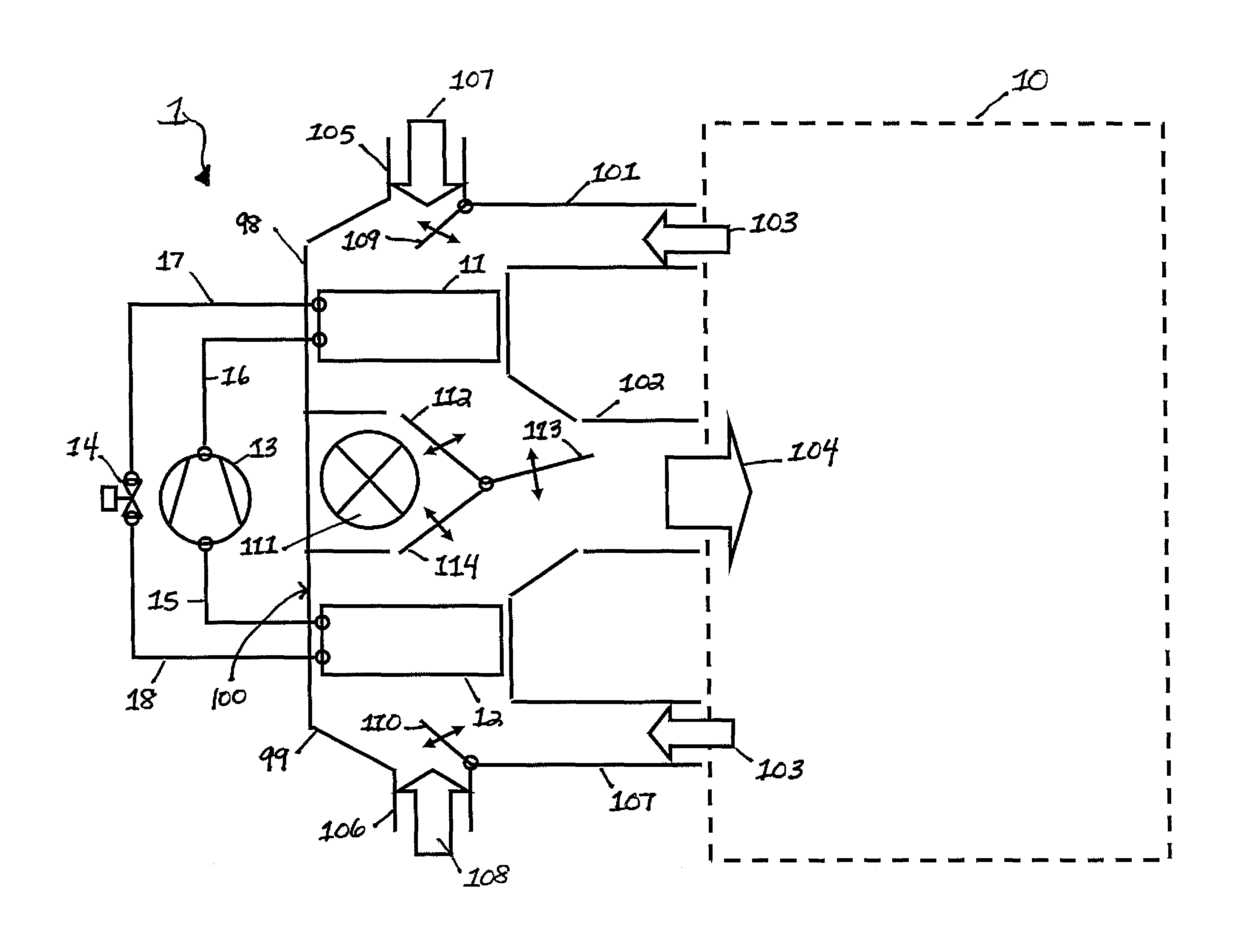 Modular air conditioning system with heat pump functionality