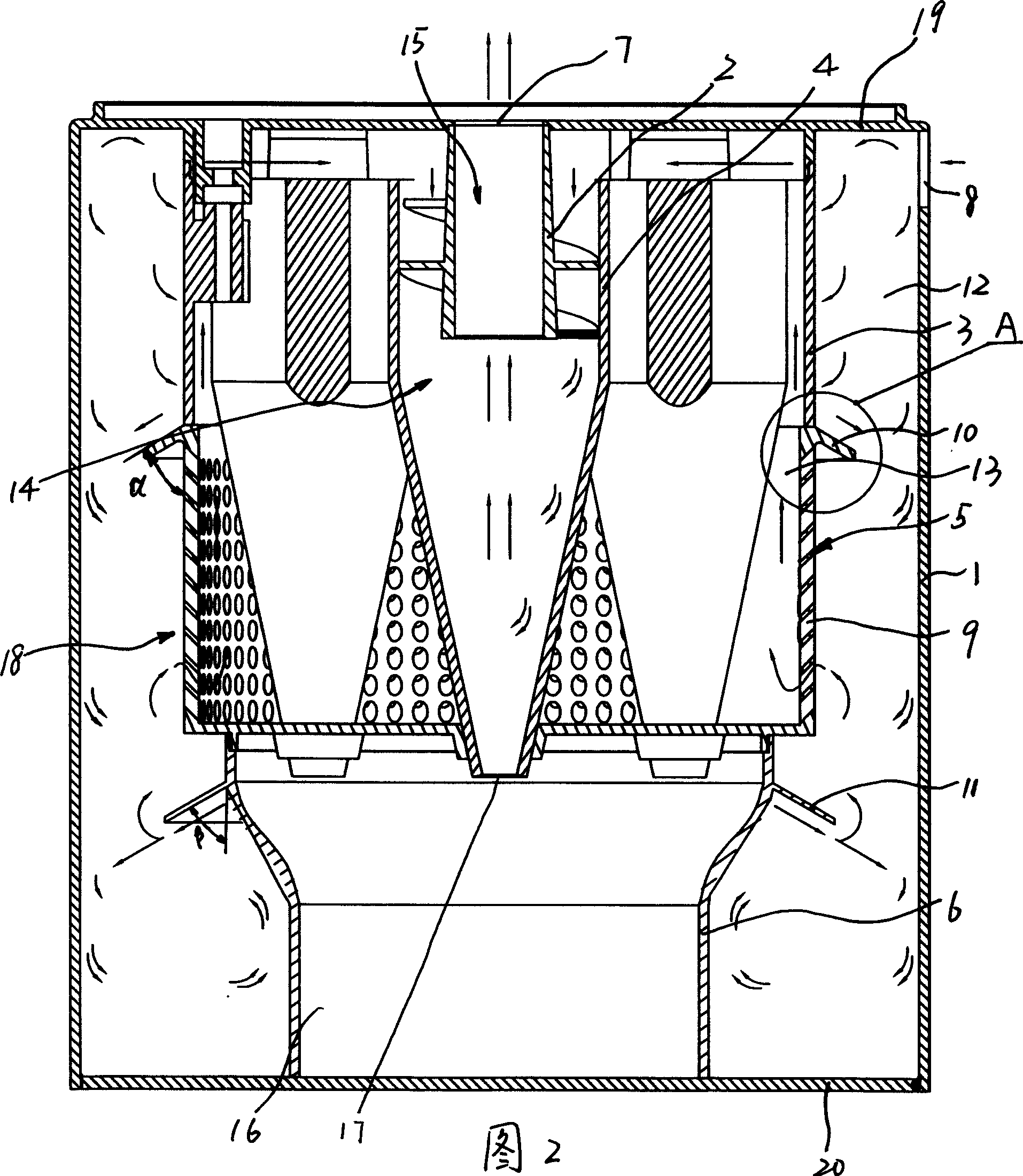 Whirlwind barrel for dust collector