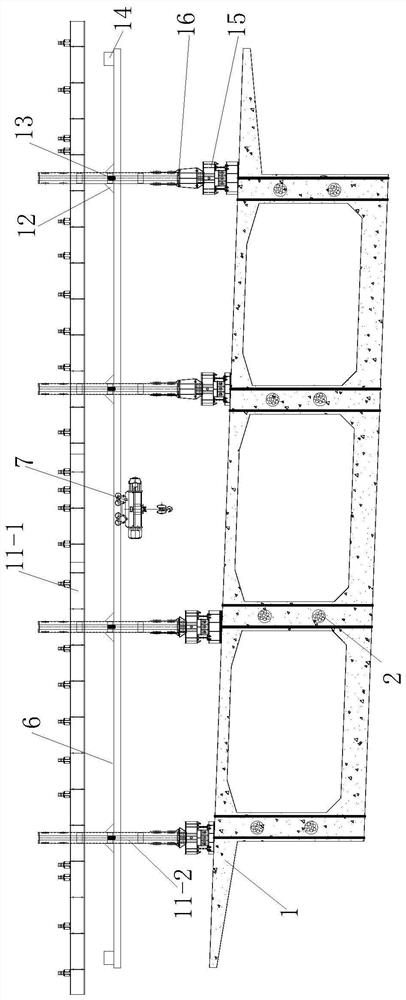 Tensioning method for prestressing tendons adjacent to existing line box girders