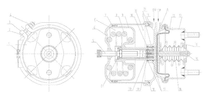 Spin-riveting-type spring brake chamber, brake system adopting same and vehicle