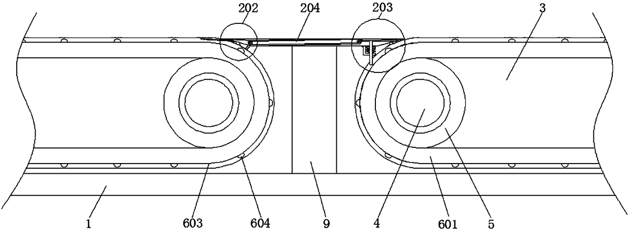 Express conveying crawler intermediate junction omission prevention device