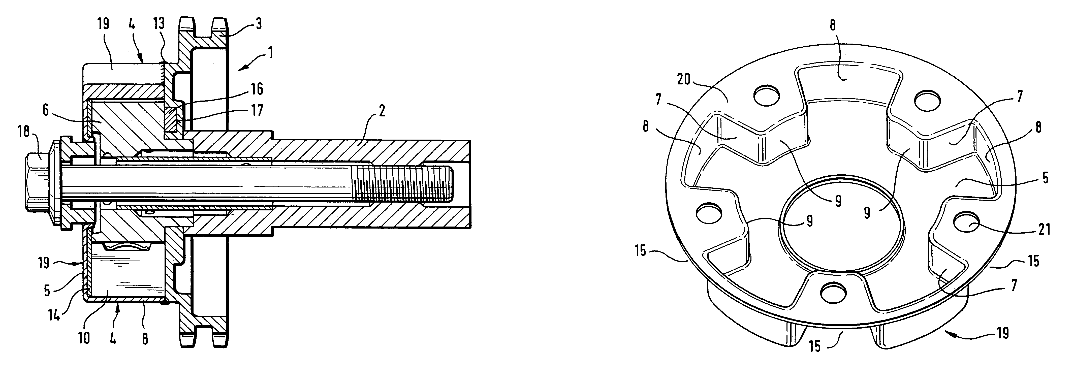 Internal combustion engine with hydraulic device for adjusting the rotation angle of a camshaft in relation to a crankshaft